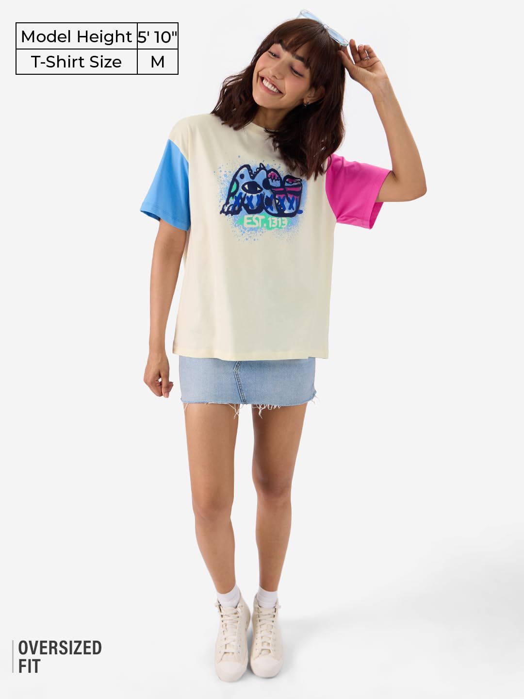The Souled Store Official Disney: Pixar Monsters Women and Girls Short Sleeve Round Neck Multicolor Graphic Printed Cotton Overs