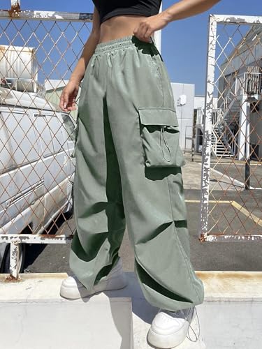 Greciilooks Cotton Solid Side Pockets Parachute Cargo Pant For Women