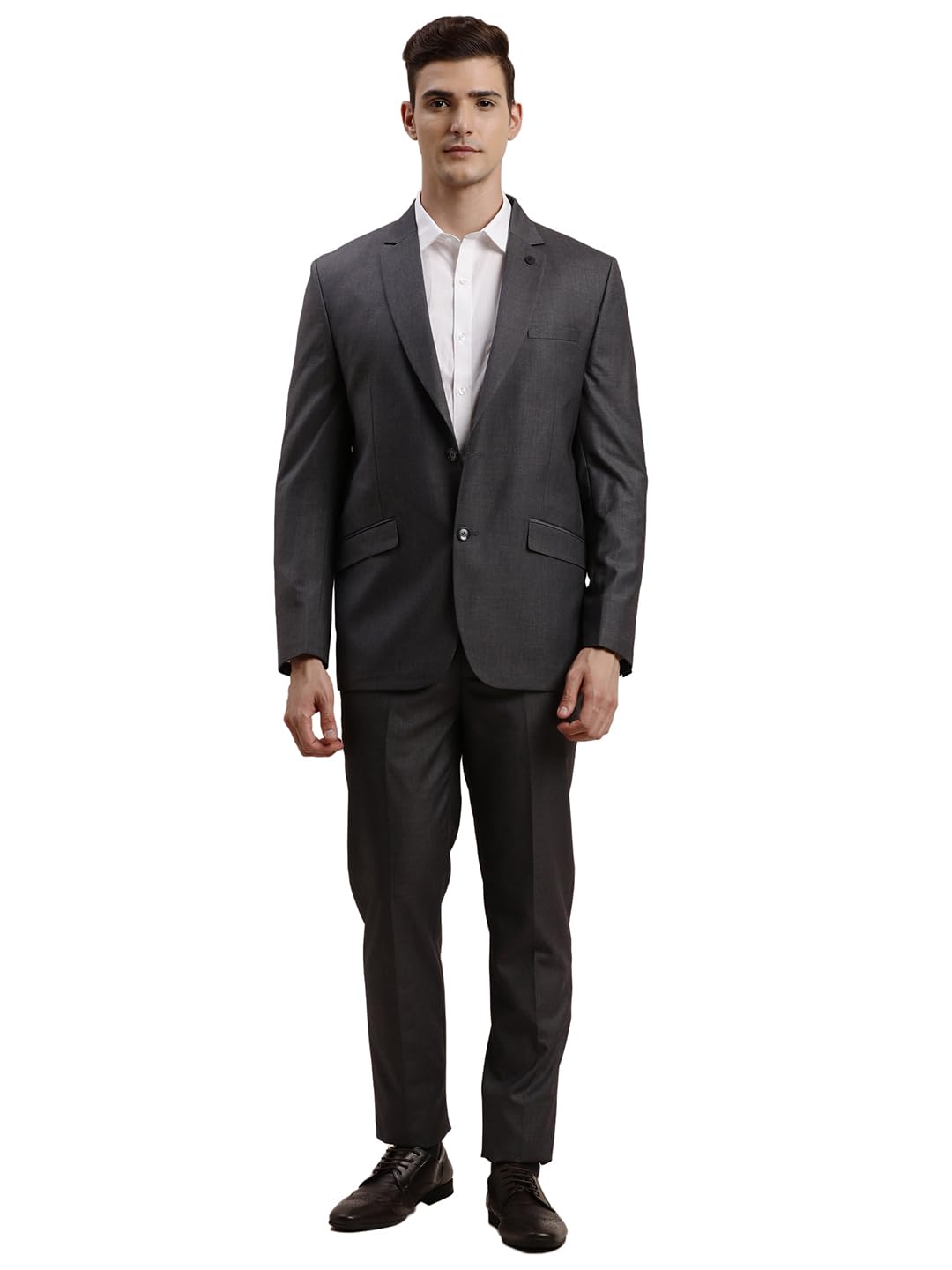 Turtle Men Poly-Viscose Solid Full Sleeve Two Piece Grey Formal Suit