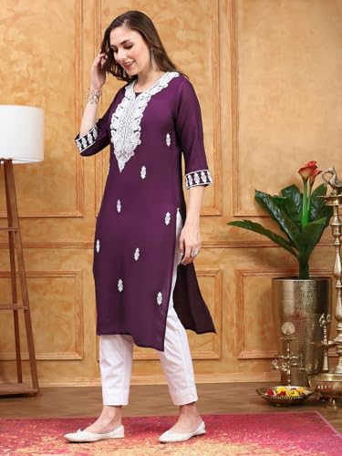 ishin Women Purple Viscose Rayon Kurta