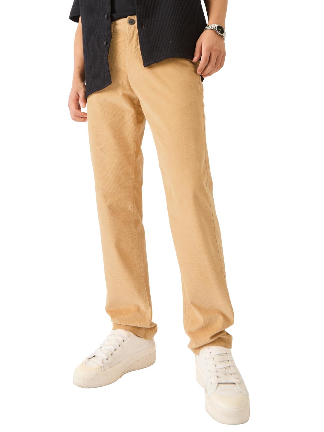 The Souled Store Corduroy Pants: Camel Beige Men and Boys Regular Fit Mid Rise Pants