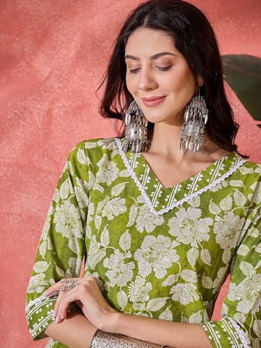 Stylum Womens Floral Printed Cotton Straight Kurta Pant Set