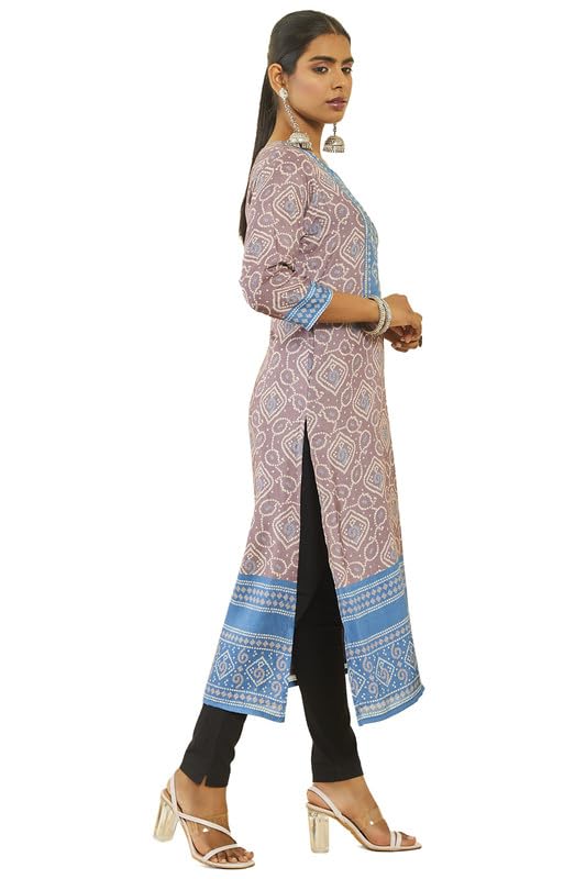 Soch Womens Muslin Bandhani Print Round-Neck Kurta with Pocket