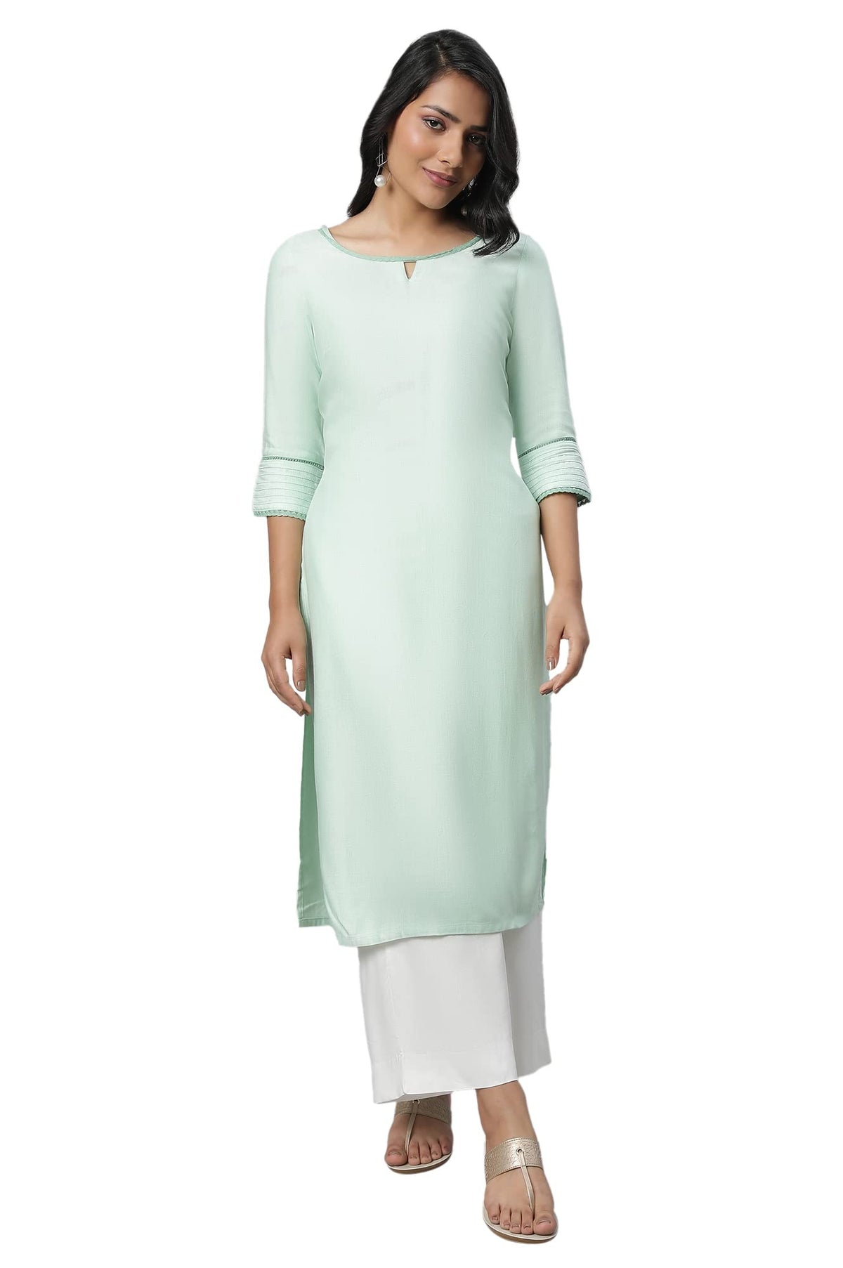 Aurelia Womens Viscose Solid Regular Kurta (23FEA12231-702550_Green