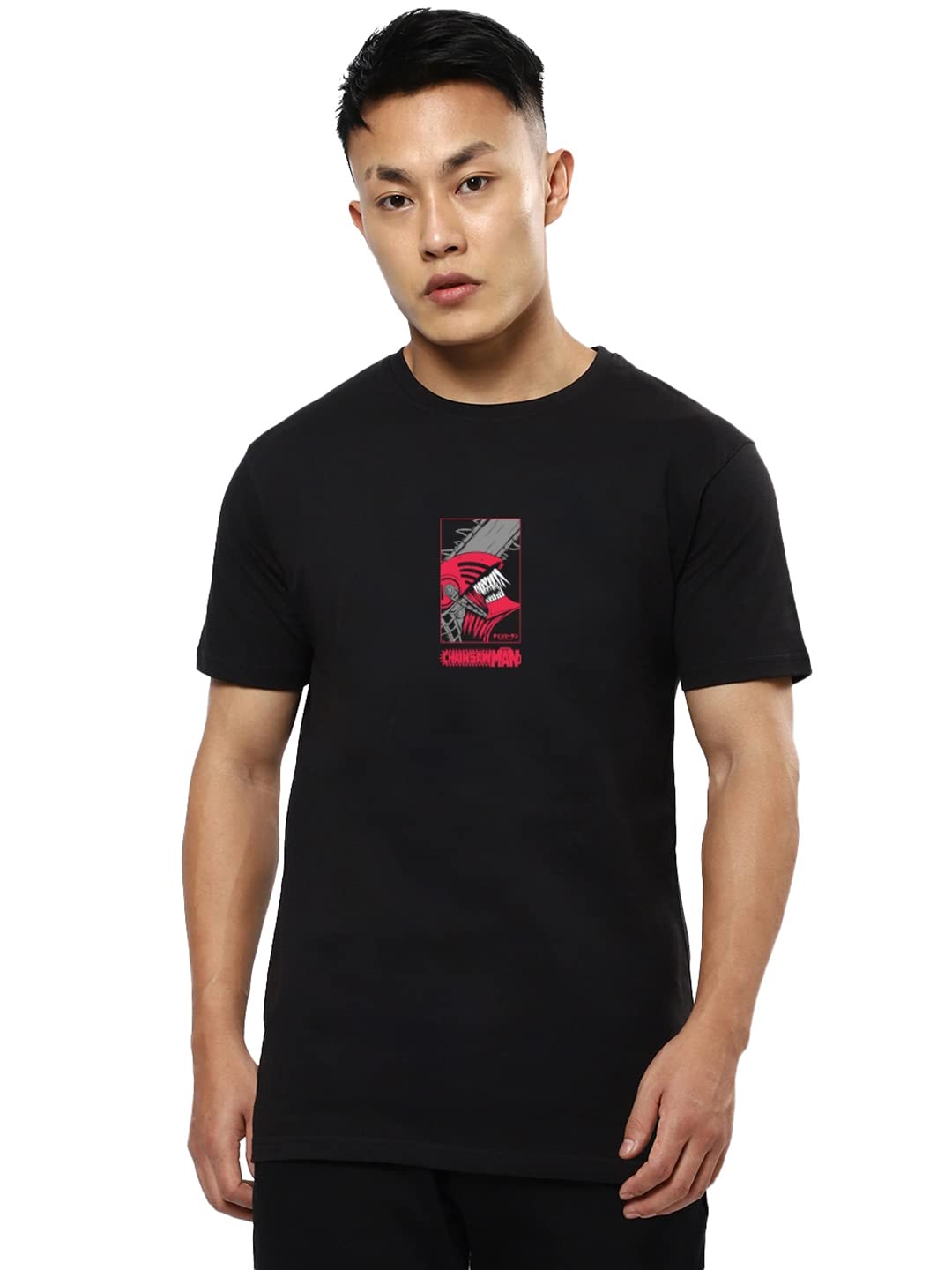 Bewakoof Mens Chainsaw Man Graphic Print Cotton T-Shirt- Regular Fit, Round Neck, Half Sleeves 581232_Black_XL