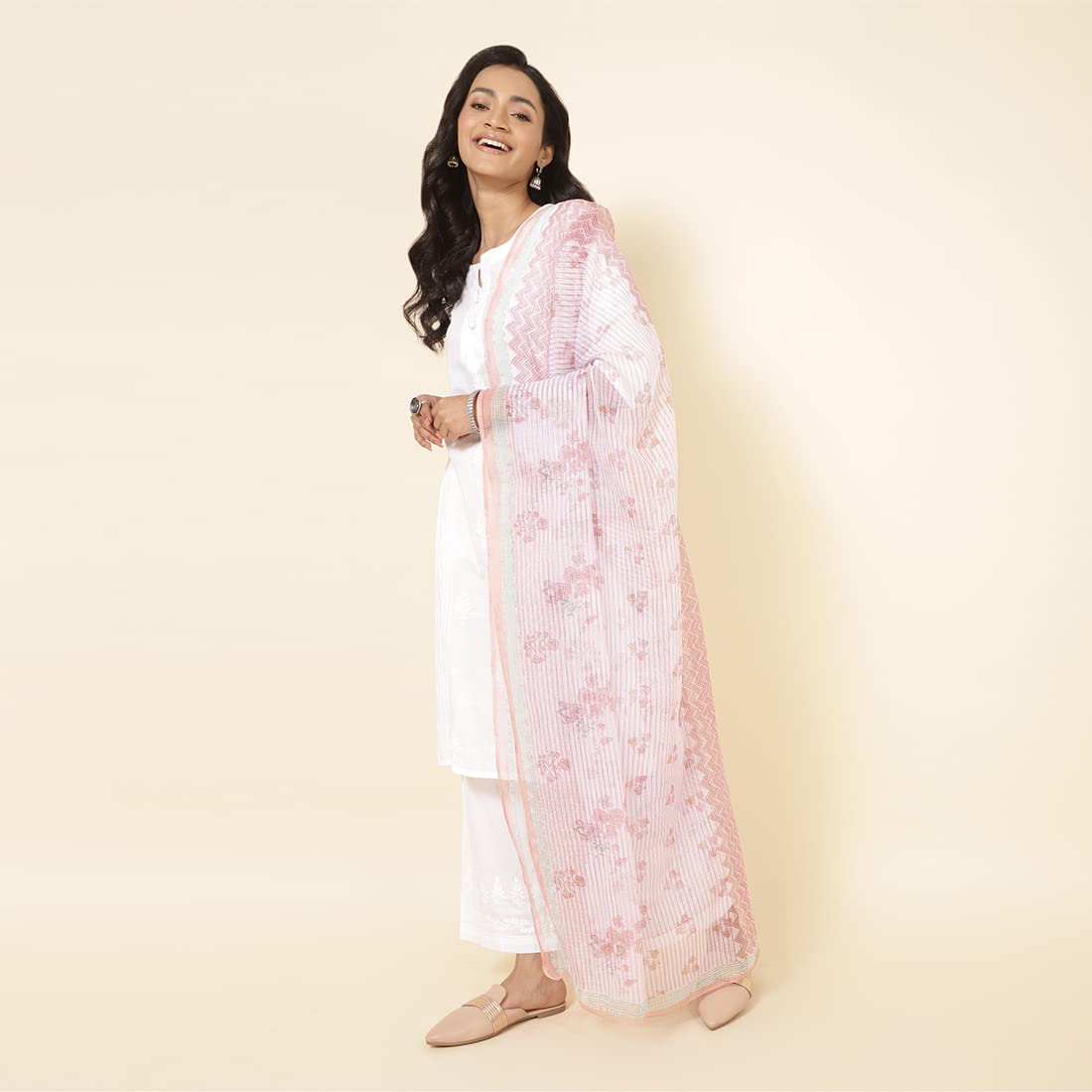 Fabindia Natural Cotton Silk Printed Dupatta (Free Size)