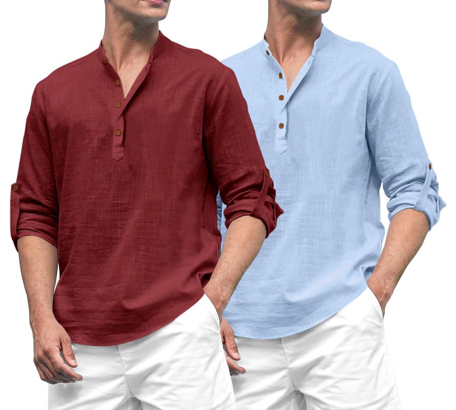 Royalscout Combo Of MenS Solid Cotton Blend Full Sleeve Straight Kurta Shirt (Pack Of 2)
