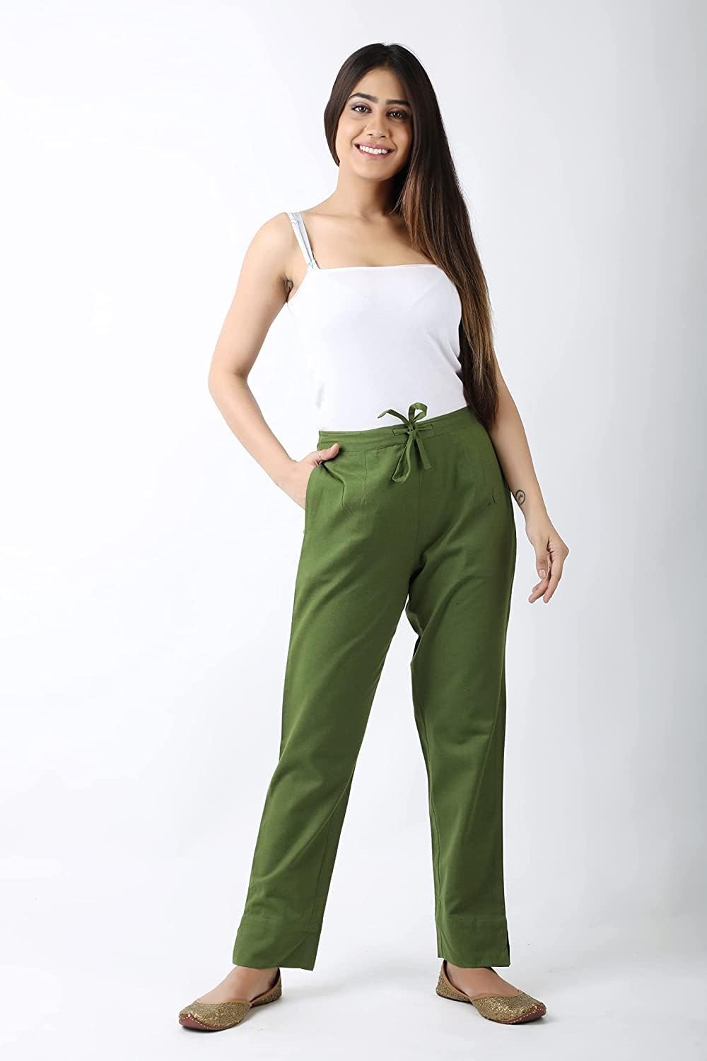 Digital Shopee Women'S Solid Regular Fit Dress Shirt (Drawstring Pnt-2Xl_Olive