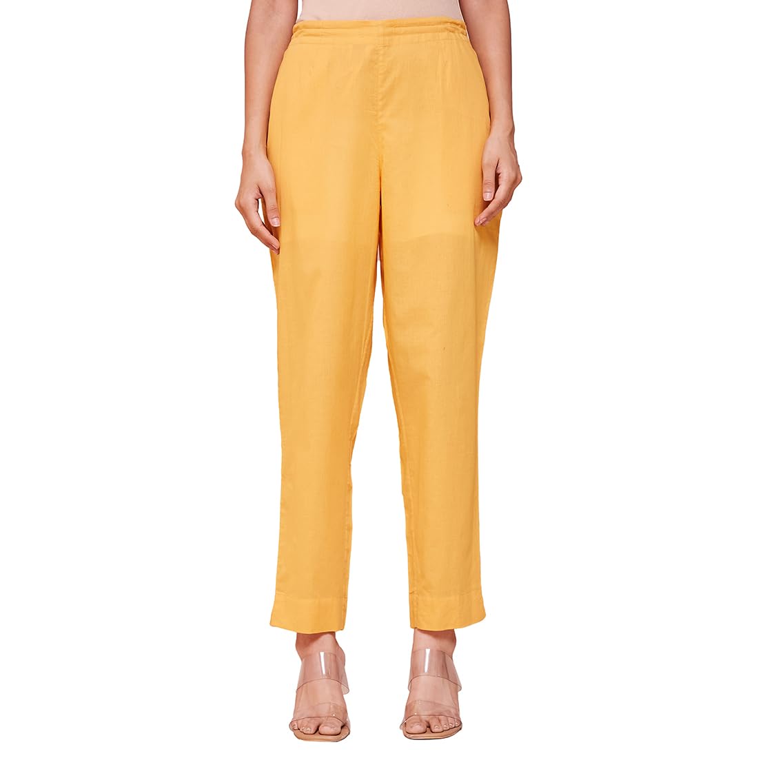 Fabindia Women Yellow Solid Regular Fit Trouser