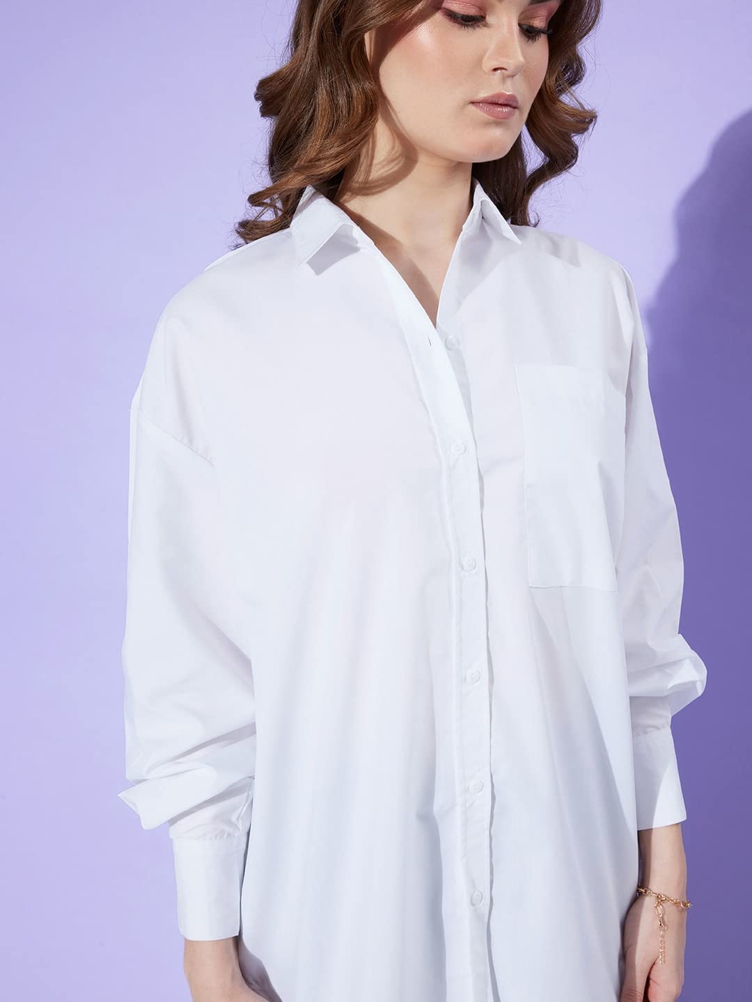 Style Quotient Women Solid White Cotton Smart Casual Oversized Shirt