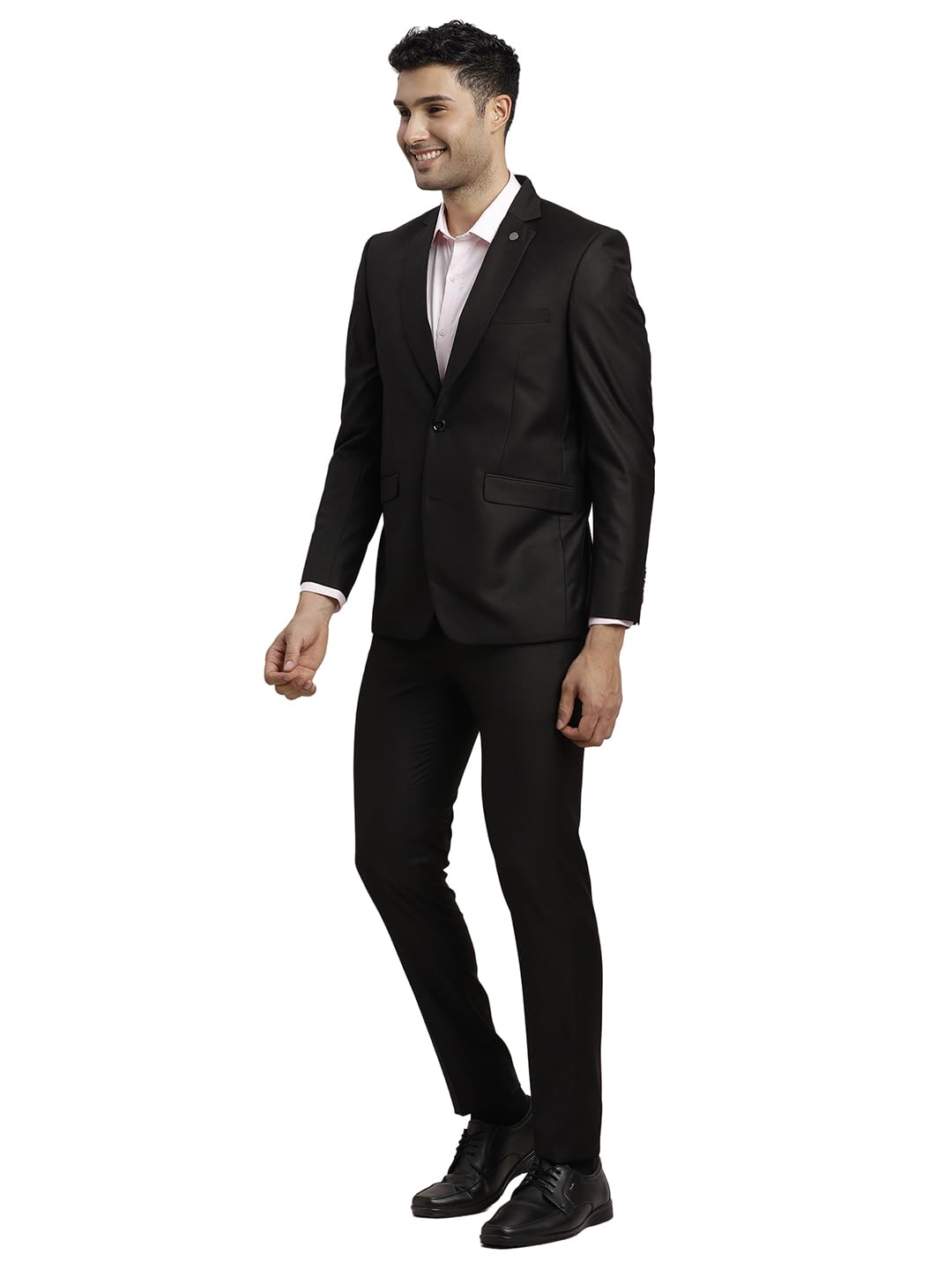 Turtle Men Polyviscose Tailored Fit Black Formal Suits (2 Piece)