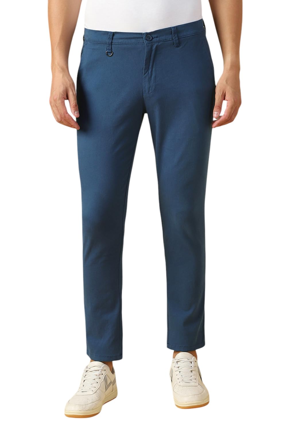 Dennis Lingo Mens Denim Blue Solid Cotton Straight Fit Chinos
