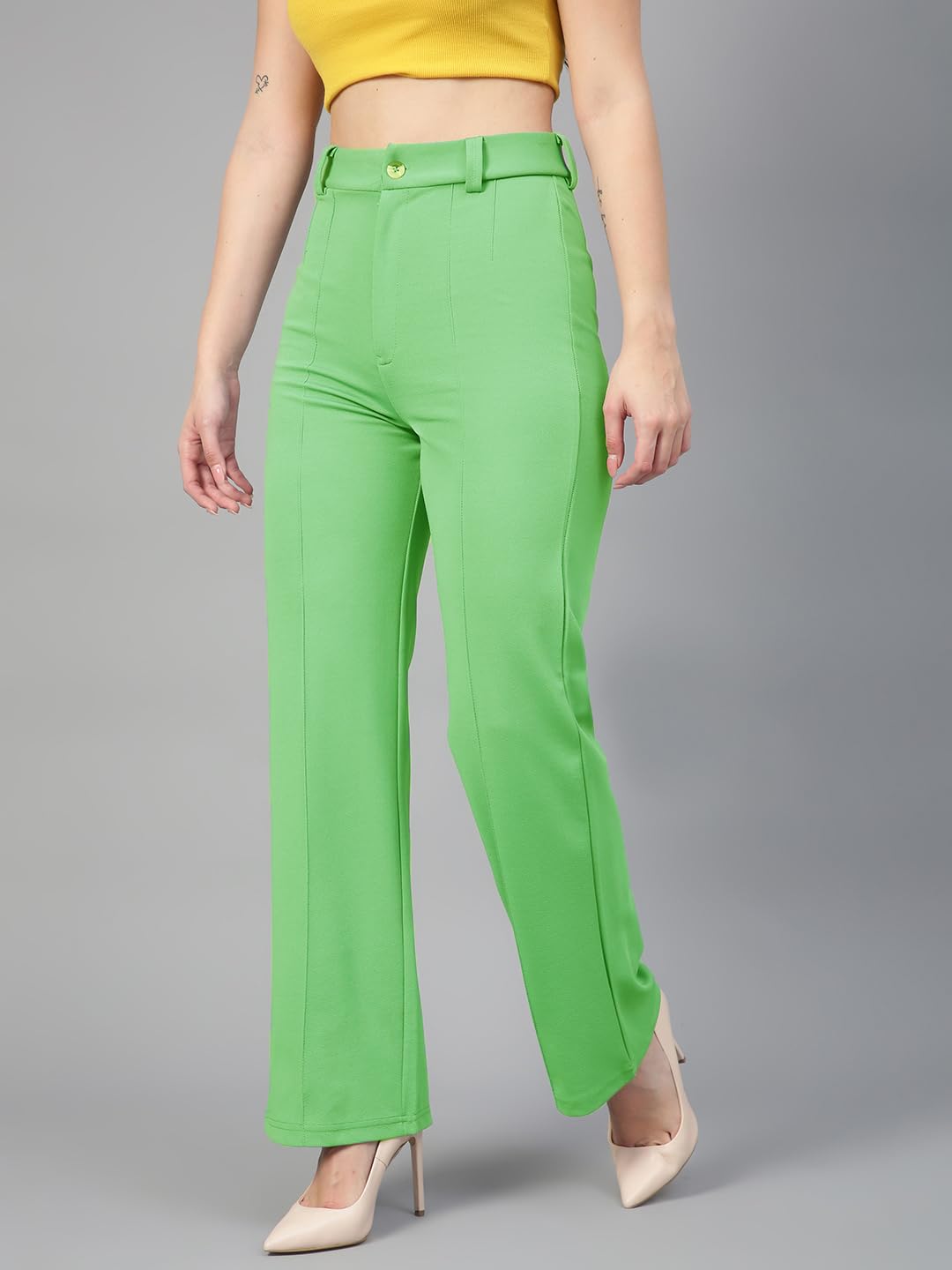 Kotty WomenS Regular Fit High Rise Solid Trousers Green