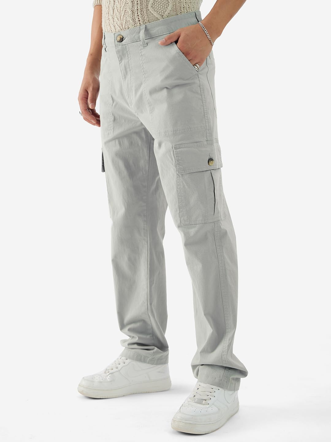 The Souled StoreSolids: Ice GreyMen Cargo Pants