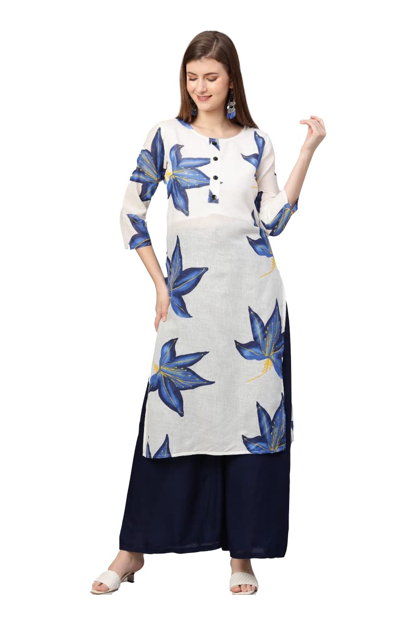 ANNI DESIGNER Womens Cotton Blend Kurta (KT-COT-10093_BLUE_Light Small)