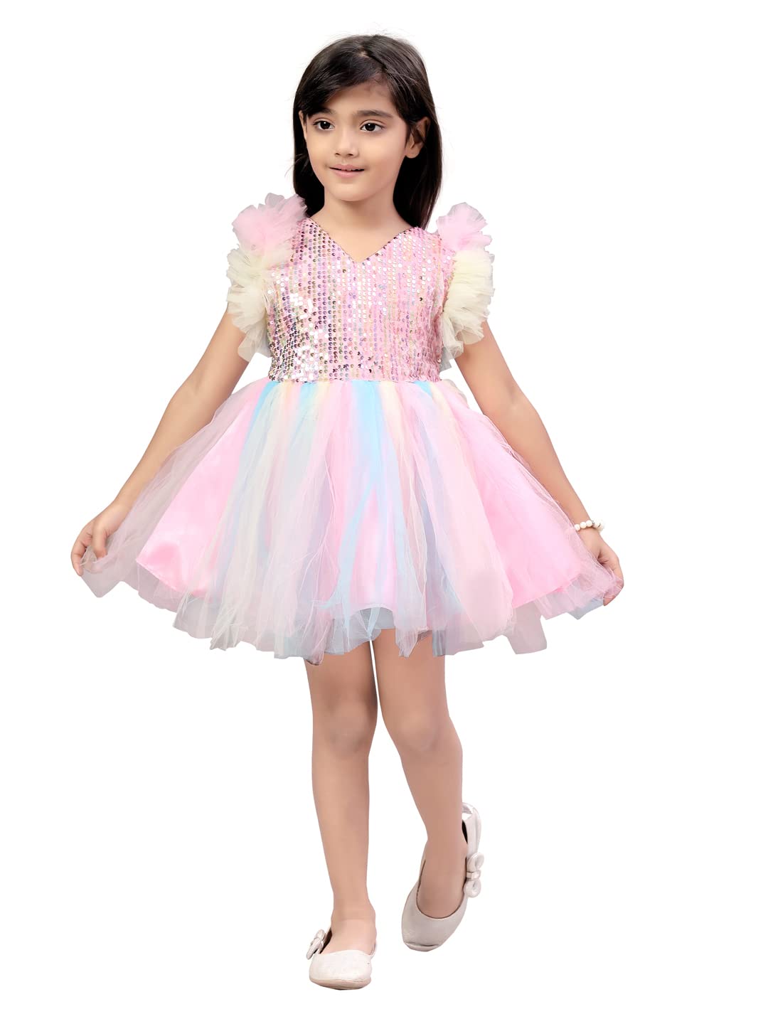 Aarika Girl's Nylon Skater Knee-Length Dress (FK-3018_Pink_20)
