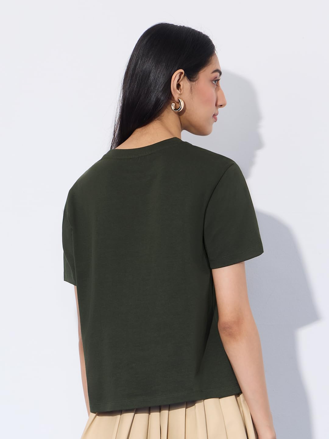 The Souled Store Relaxed T-Shirt: Tired Frog Women and Girls Short Sleeves Round Neck Green Embroidered Cotton Relaxed Fit T-Shi