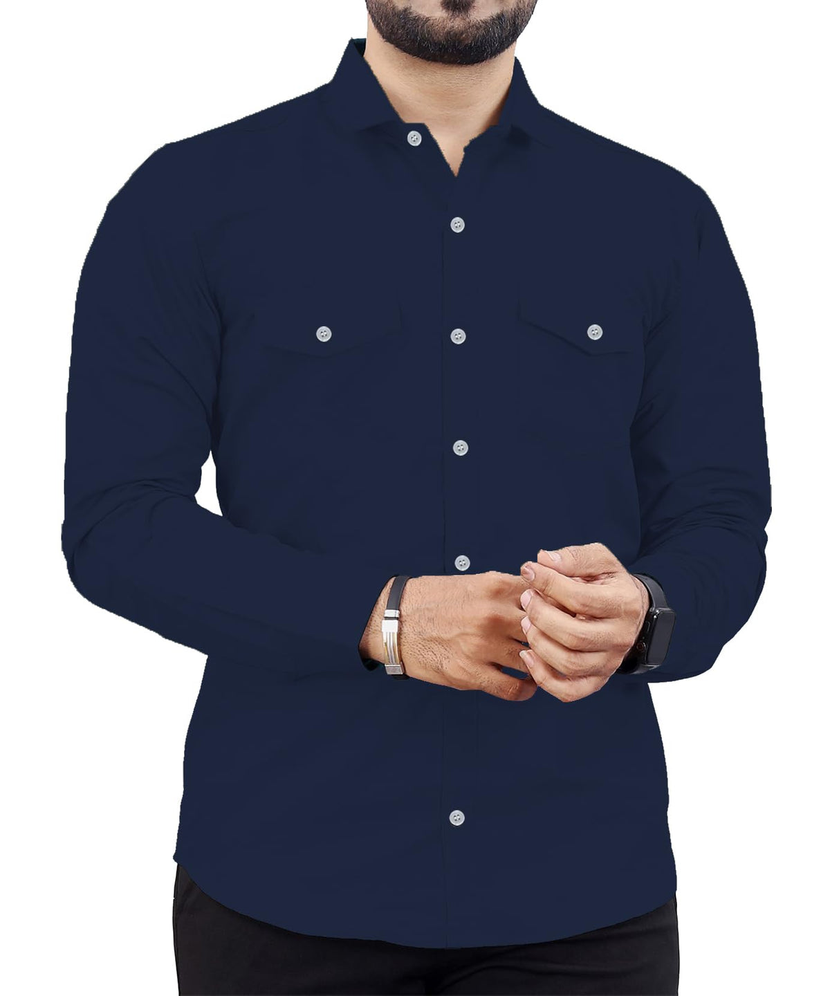 Rebelify MenS Cotton Blend Shirt With Pockets Full Sleeves Collared Neck Solid Pattern Botton Down Closure Regular Fit And Stan