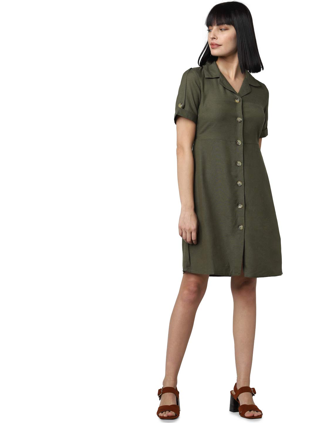 Vero Moda WomenS Rayon Shirt Knee-Long Dress (10235280_Ivy Green_Large)