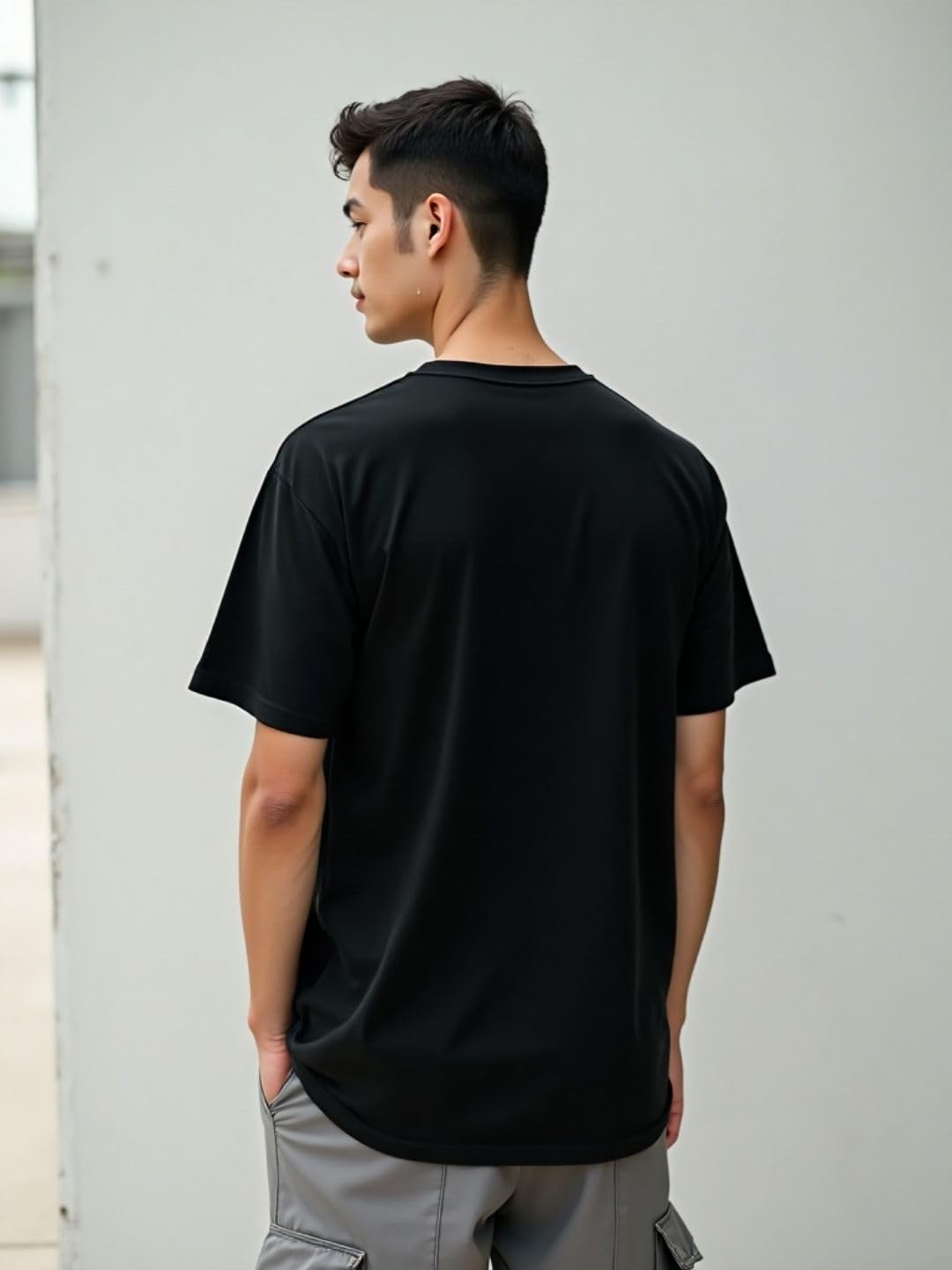 Nobero MenS Solid Oversized Fit T-Shirt (1M-Twts-R0039_Black