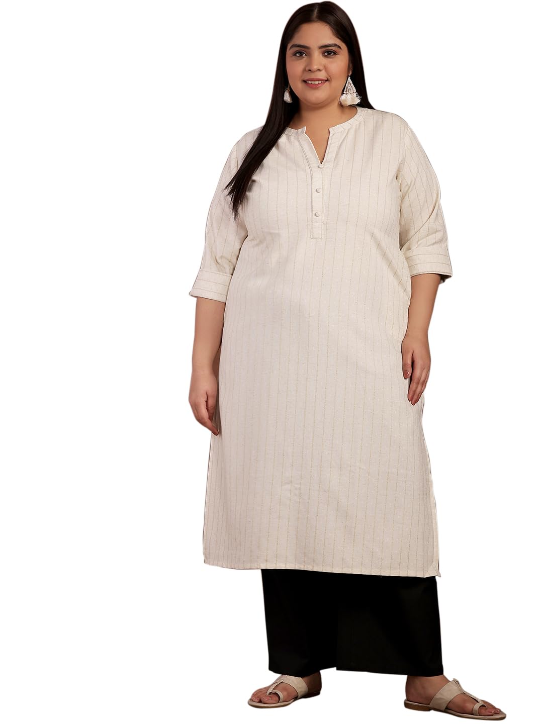 Extra Love By Libas Womens Cotton Striped Straight Kurta