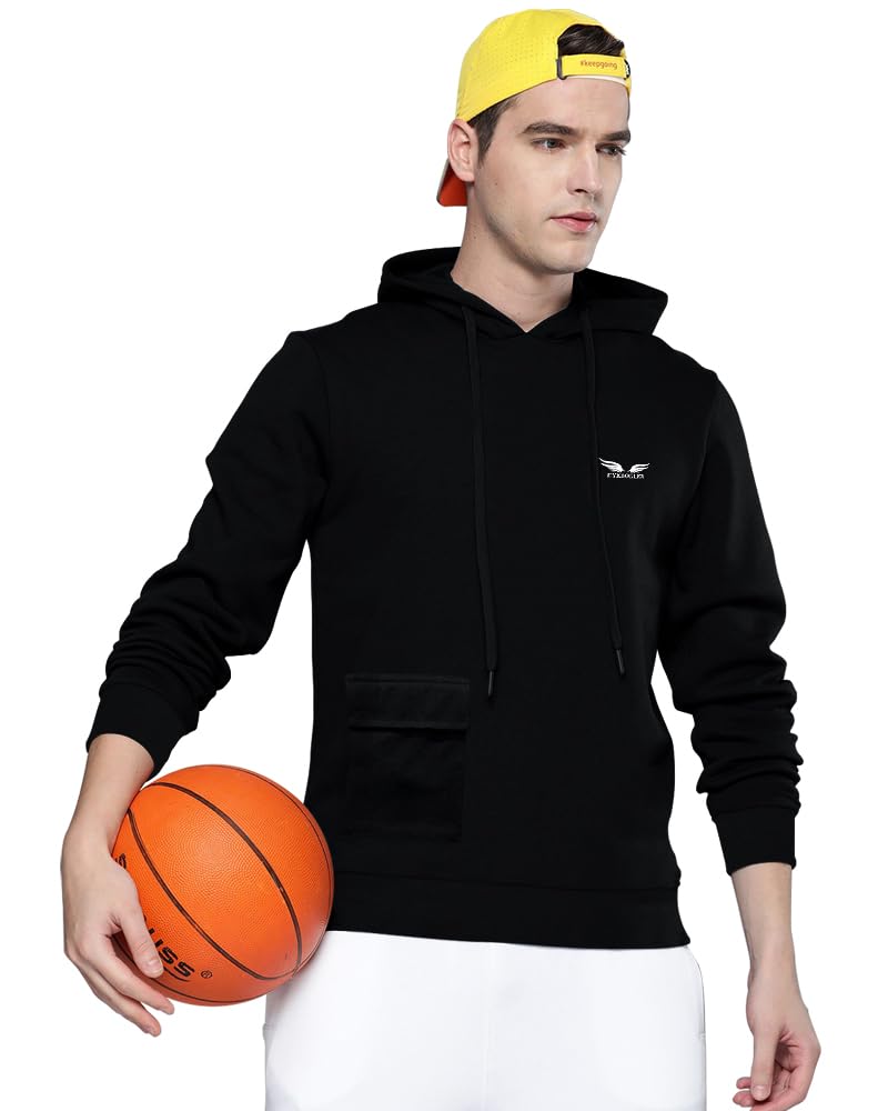 Noble Monk Men Stylish Colorblock T-Shirt | Full Sleeve | Hooded Neck | Casual Tshirt For Men Black