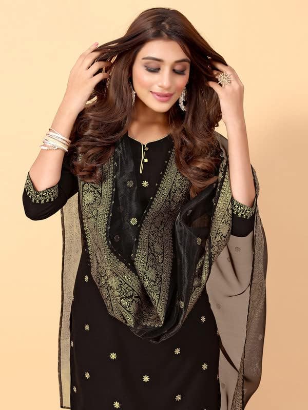 Sanisa Women's Embroidered Straight Kurta Set With Dupatta