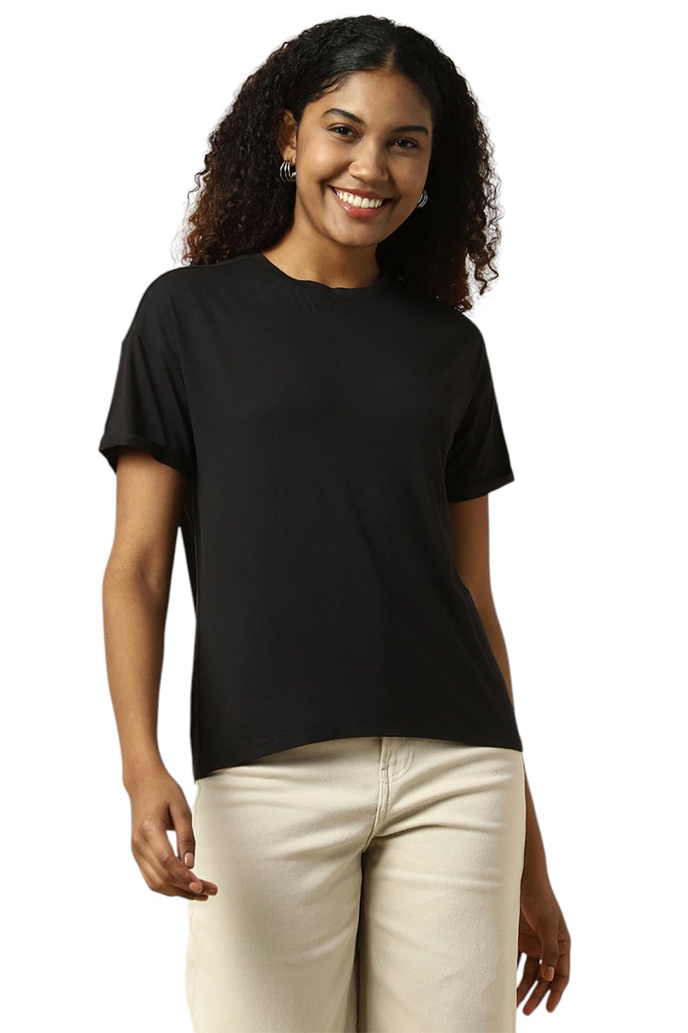 Allen Solly Women Solid Casual Short Sleeve Round Neck T-Shirt