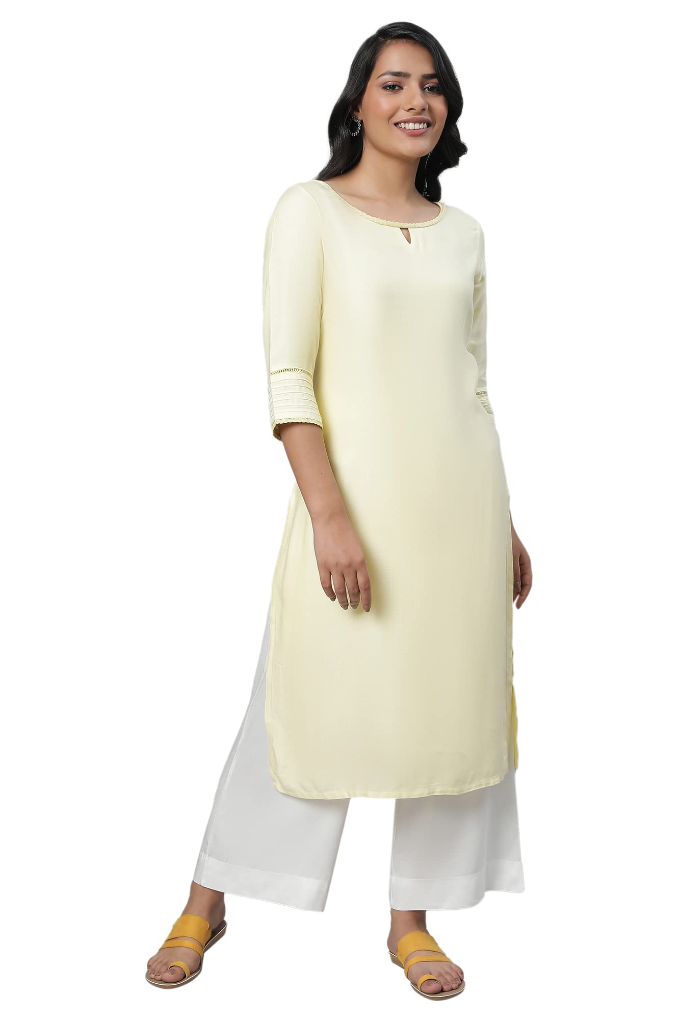 Aurelia Women'S Viscose Solid Regular Kurta (23Fea12231-702549_Yellow_L