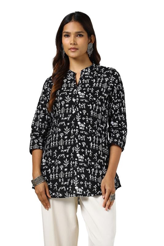 Soch Womens Black Cotton Warli Print Tunic