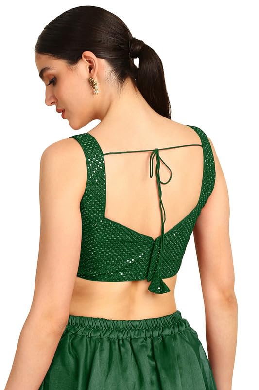 Soch Womens Green Sequinned Sweetheart Neck Georgette Padded Blouse