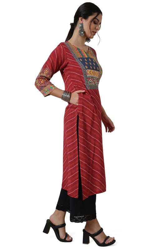 Soch Womens Brick Red Viscose Muslin Bandhani Print Kurta
