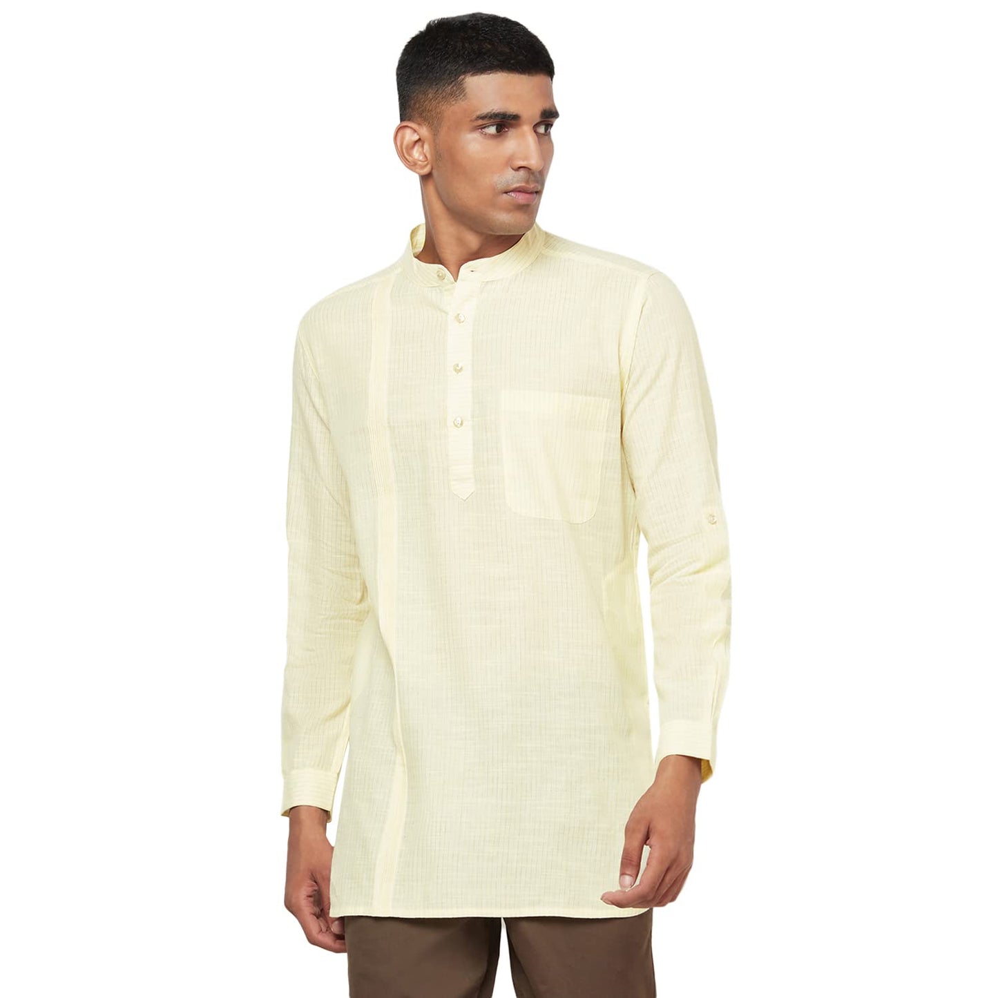 Fabindia Cotton Slim Fit Short Kurta With Cuff (White-S-10659167)