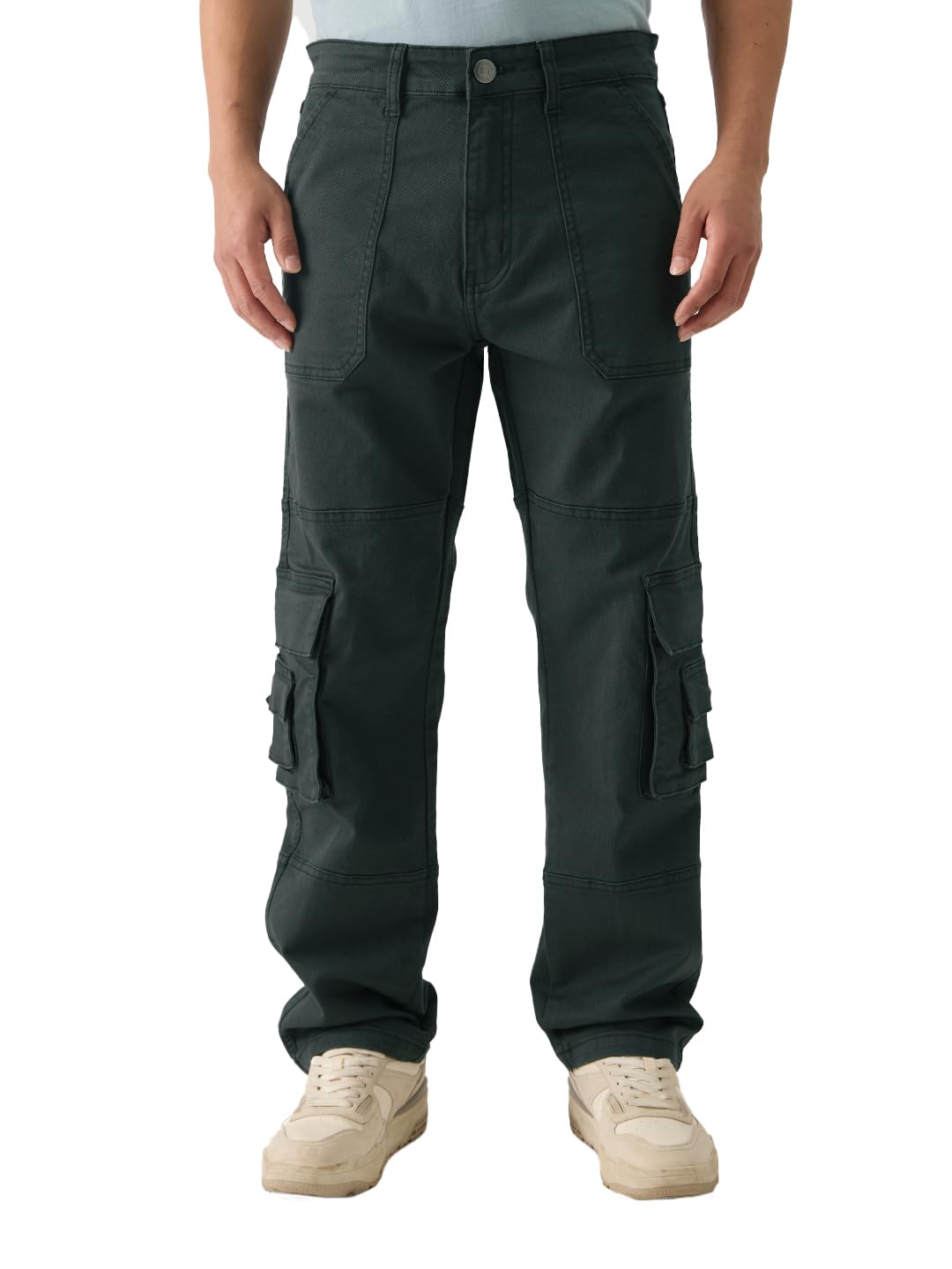 The Souled Store Solids: Greenlake Men and Boys Straight Fit Cotton Blend Cargo Jeans