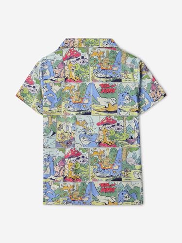 The Souled Store Tom & Jerry: Comics Boys Short Sleeves Collared Neck Button Front Multicolor All Over Printed Viscose Shirts (2