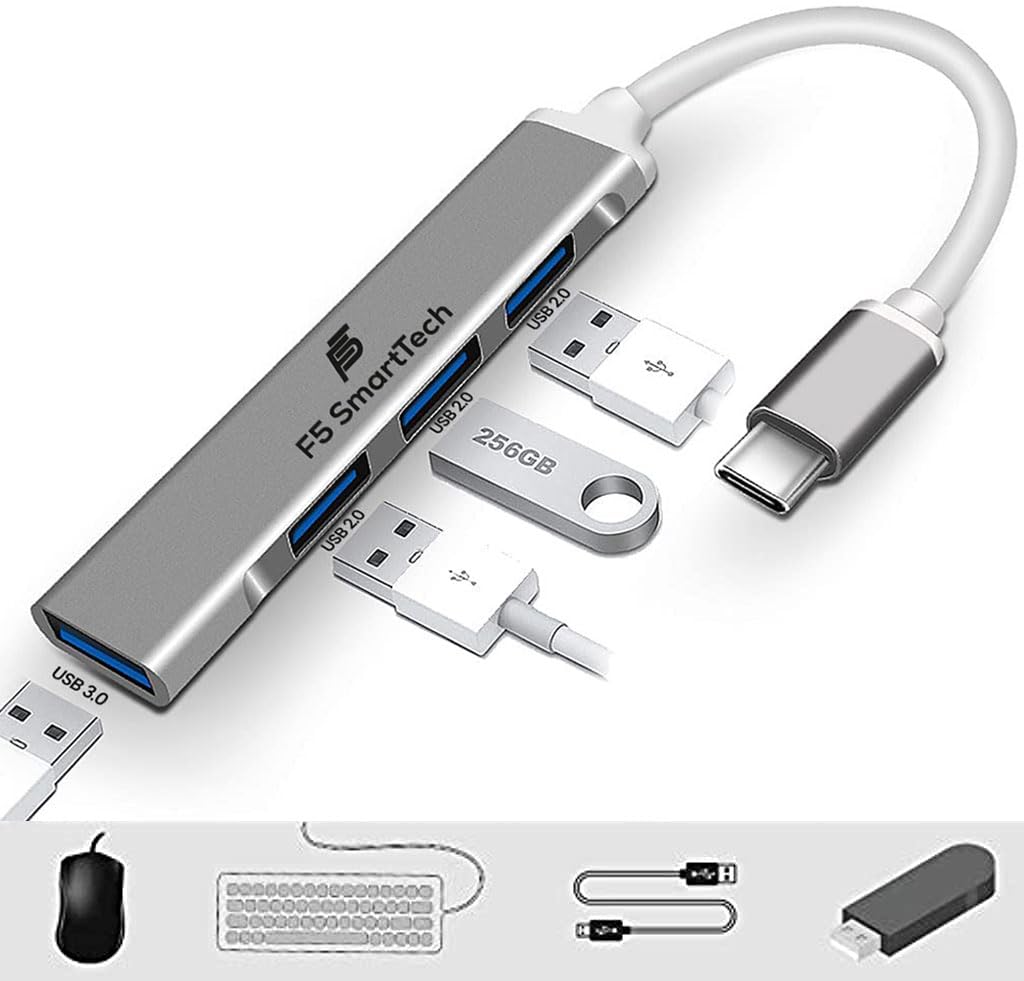 F5 SmartTech 4 in 1 Type C 4 Ports High Speed 3.0 USB Hub