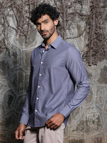 Thomas Scott Mens Striped Regular Fit Shirt (TS1263_Black
