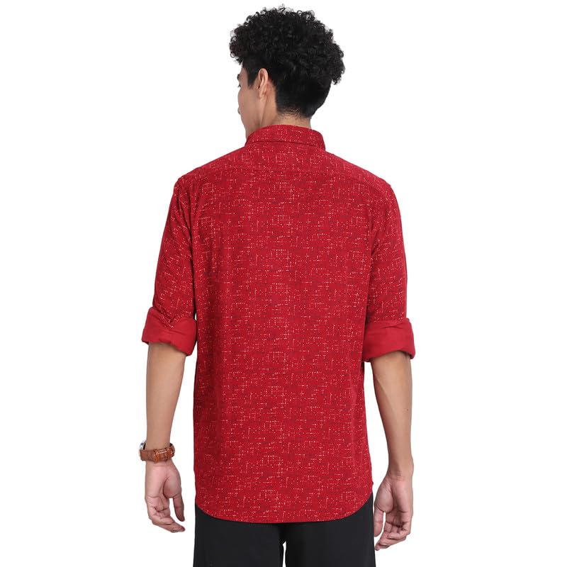 Turtle Men 100% Cotton Red Printed Slim Fit Full Sleeve Casual Shirt