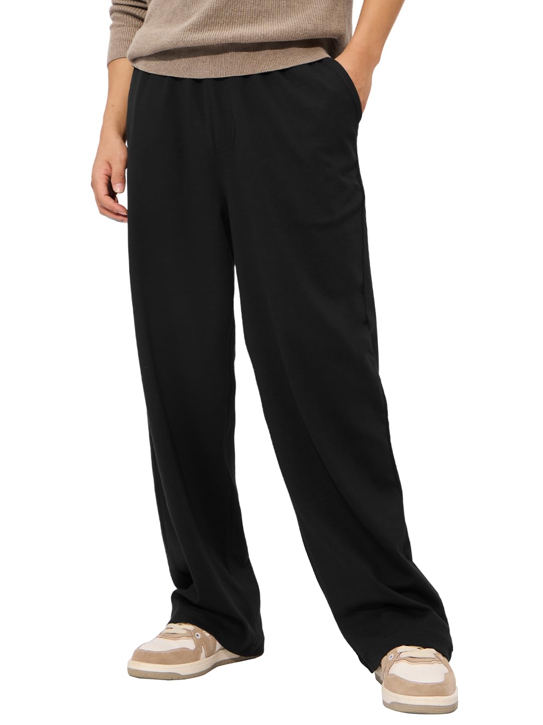 The Souled Store Solids: Midnight Black Mens and Boys Korean Fit Cotton Blend Solid Korean Joggers