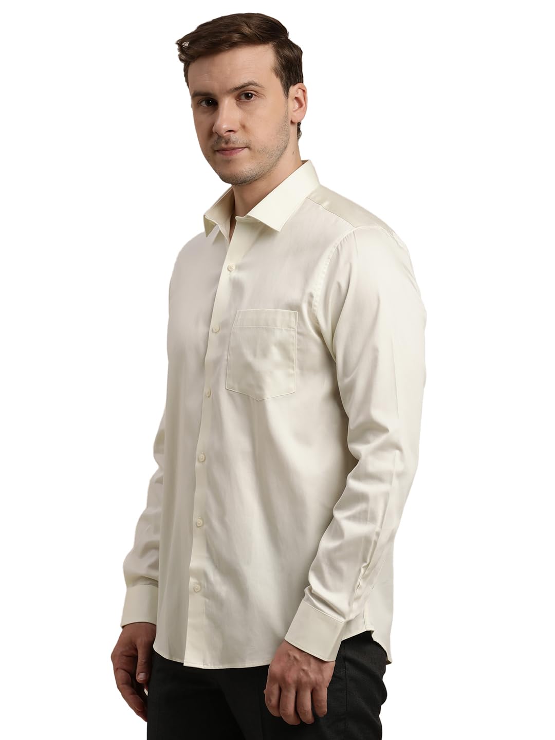 Turtle Men 100% Cotton Slim Fit Cream Solid Formal Shirt