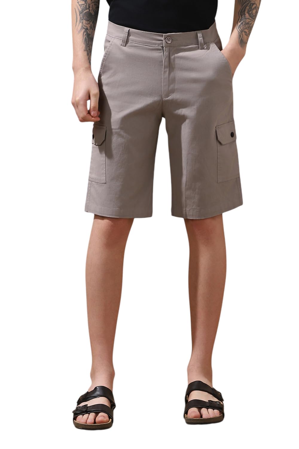 Dennis Lingo Men Knee Length Mid Rise Cargo Shorts Grey