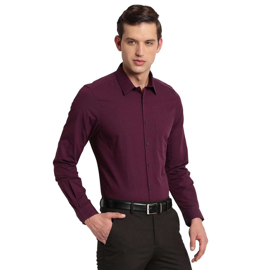 Turtle Men Burgundy Cotton Solid Slim Fit Formal Shirts