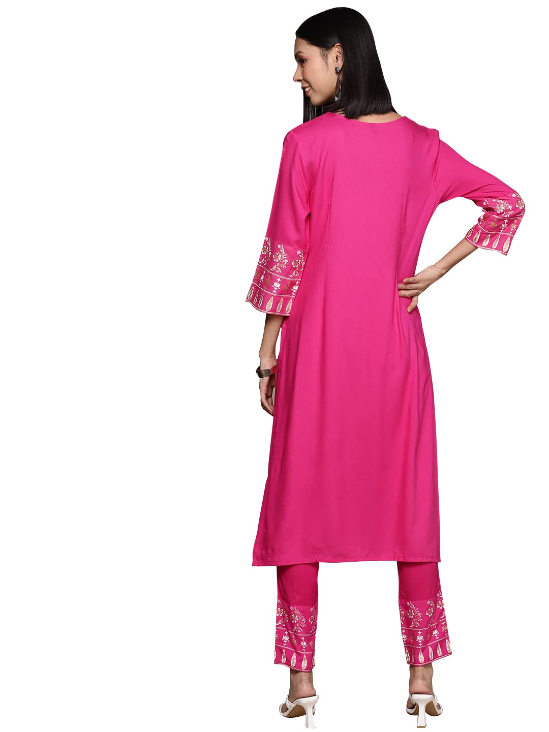 ZIYAA Women's Pink Rayon Straight Kurta And Pant Set(ZIKURY3918ANDPA)