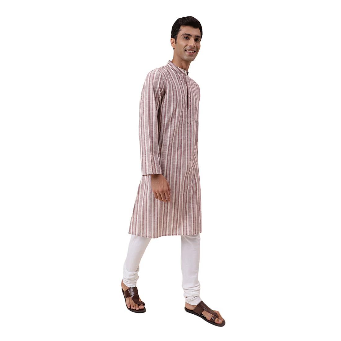 Fabindia MenS Cotton Printed Comfort Fit Kurta (1032008Natural- White-Maroon