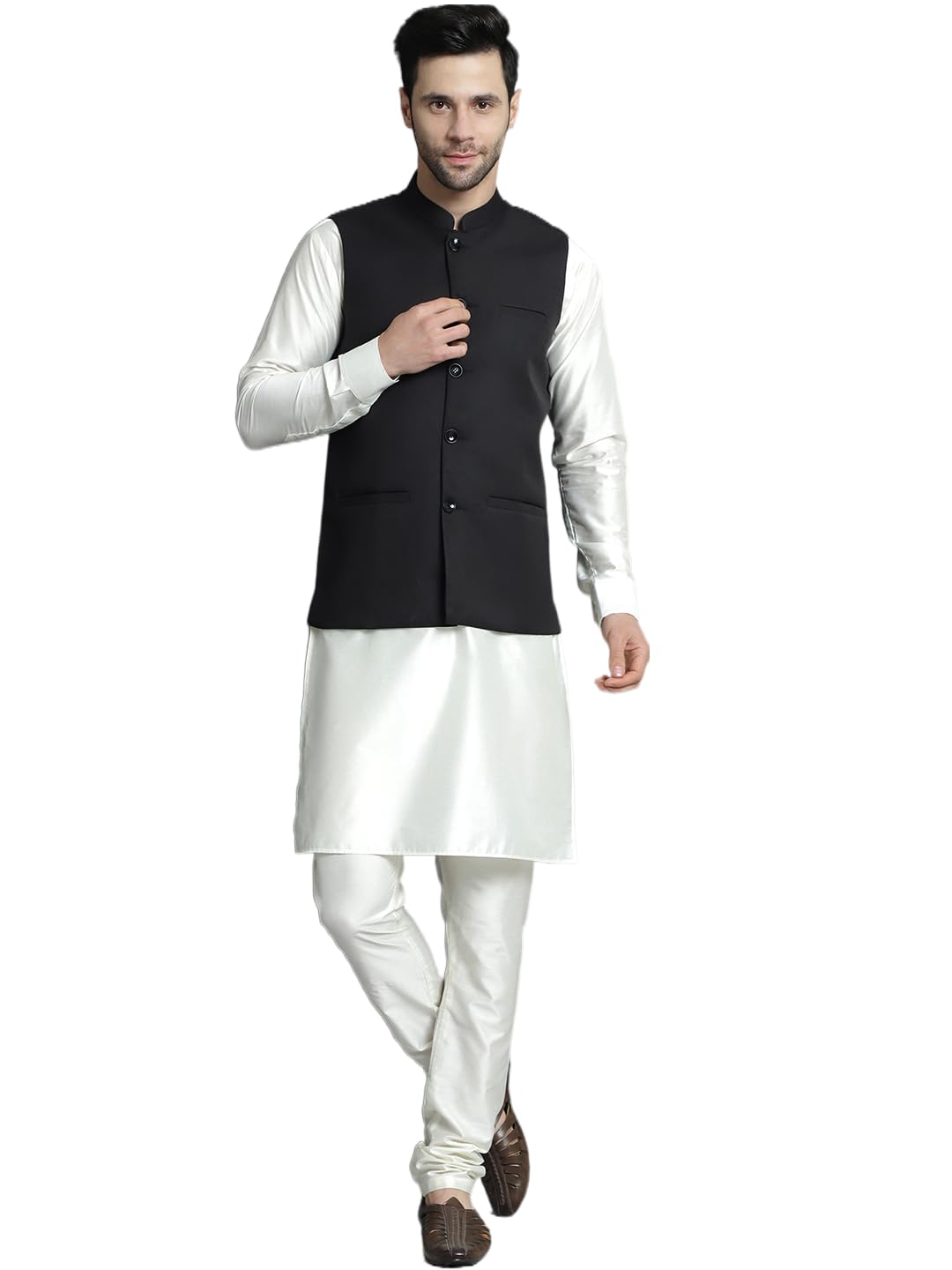 Jompers Mens Solid Nehru Jacket With Kurta & Churidar