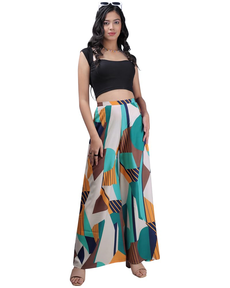 Eyebogler Women Graphic Printed Pure Cotton Flared Palazzo