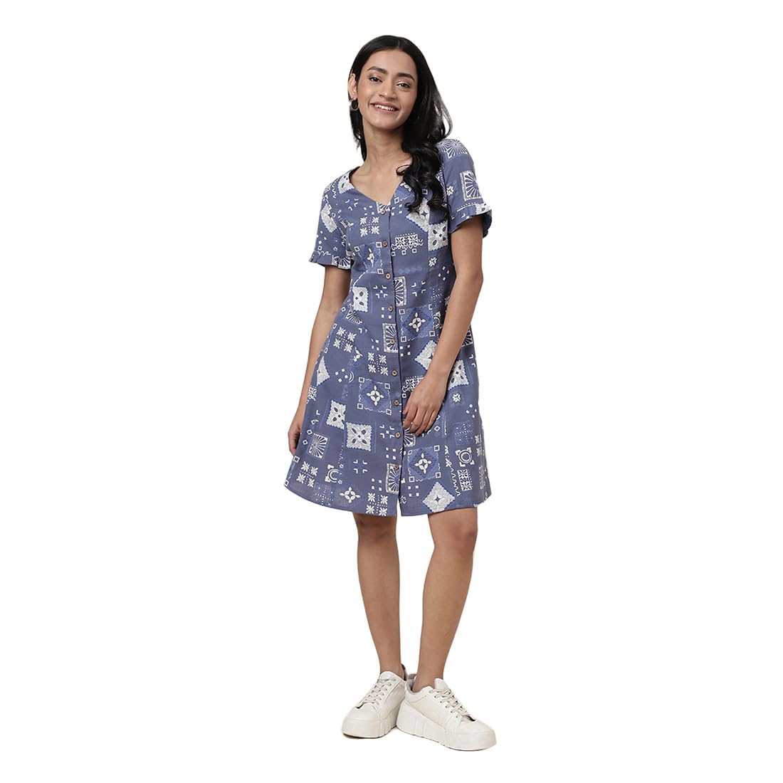 Fabindia WomenS Cotton Blend Fit And Flare Knee-Length Dress (20074298_Purple