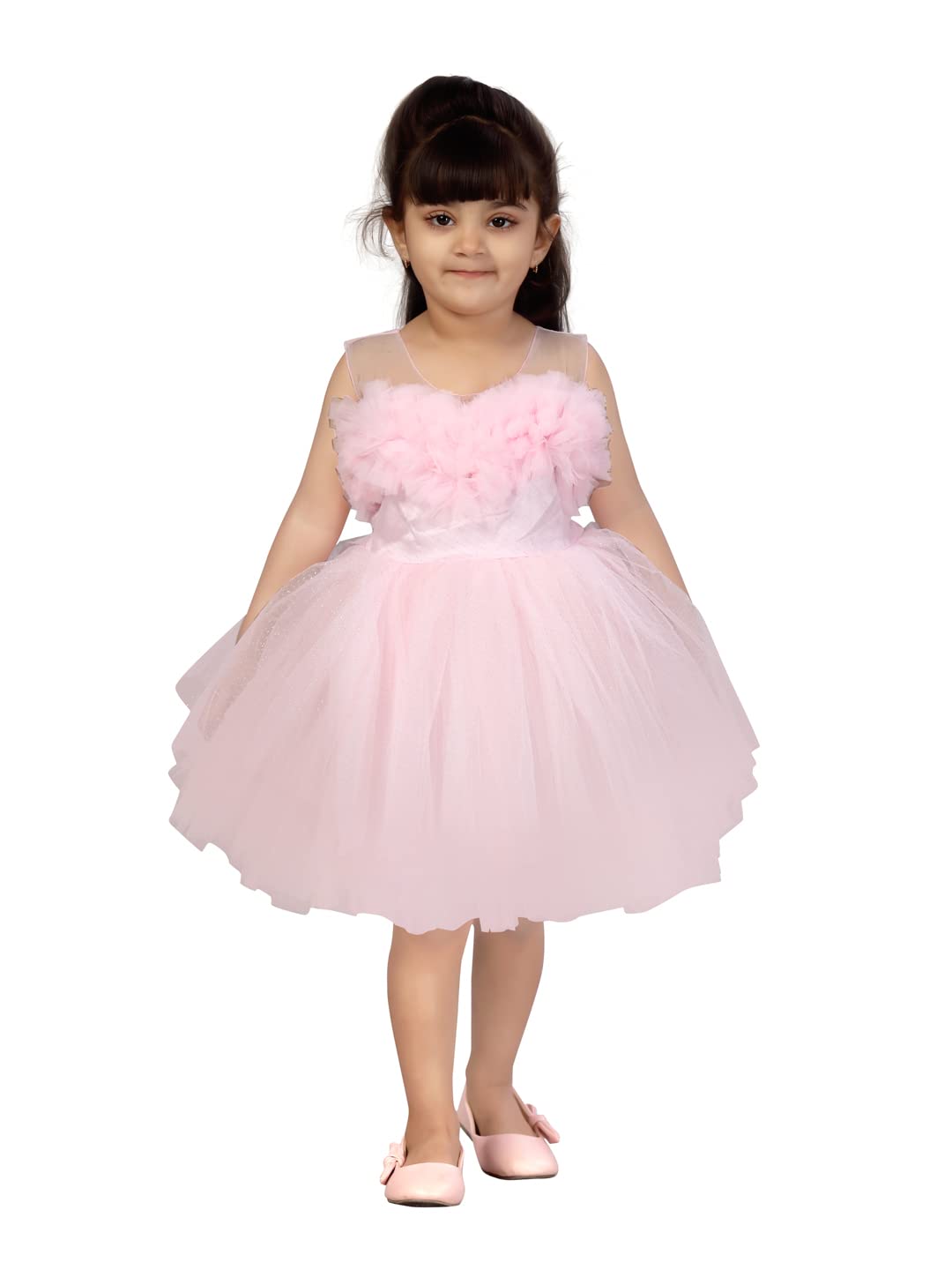 Aarika Girl's Nylon Fit and Flare Knee-Length Dress (FK-1655_Pink_20)