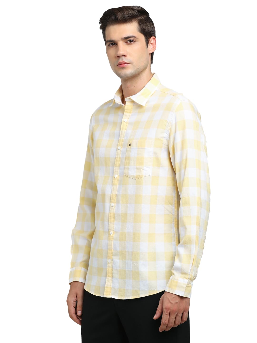 Turtle Men 100% Cotton Slim Fit Light Yellow Casual Shirt