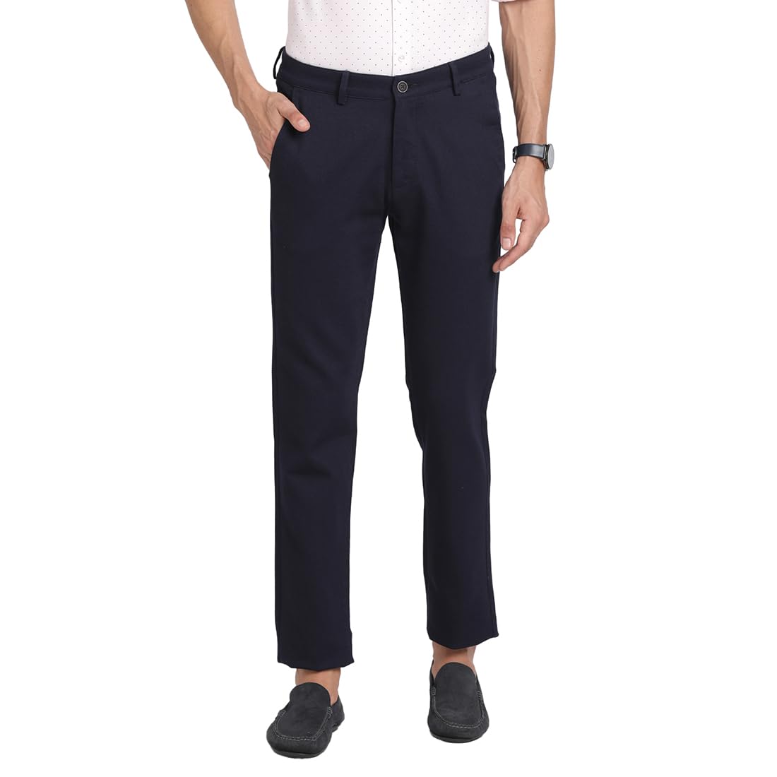 Turtle Men Cotton Stretch Dobby Print Ultra Slim Fit Navy Blue Casual Trouser